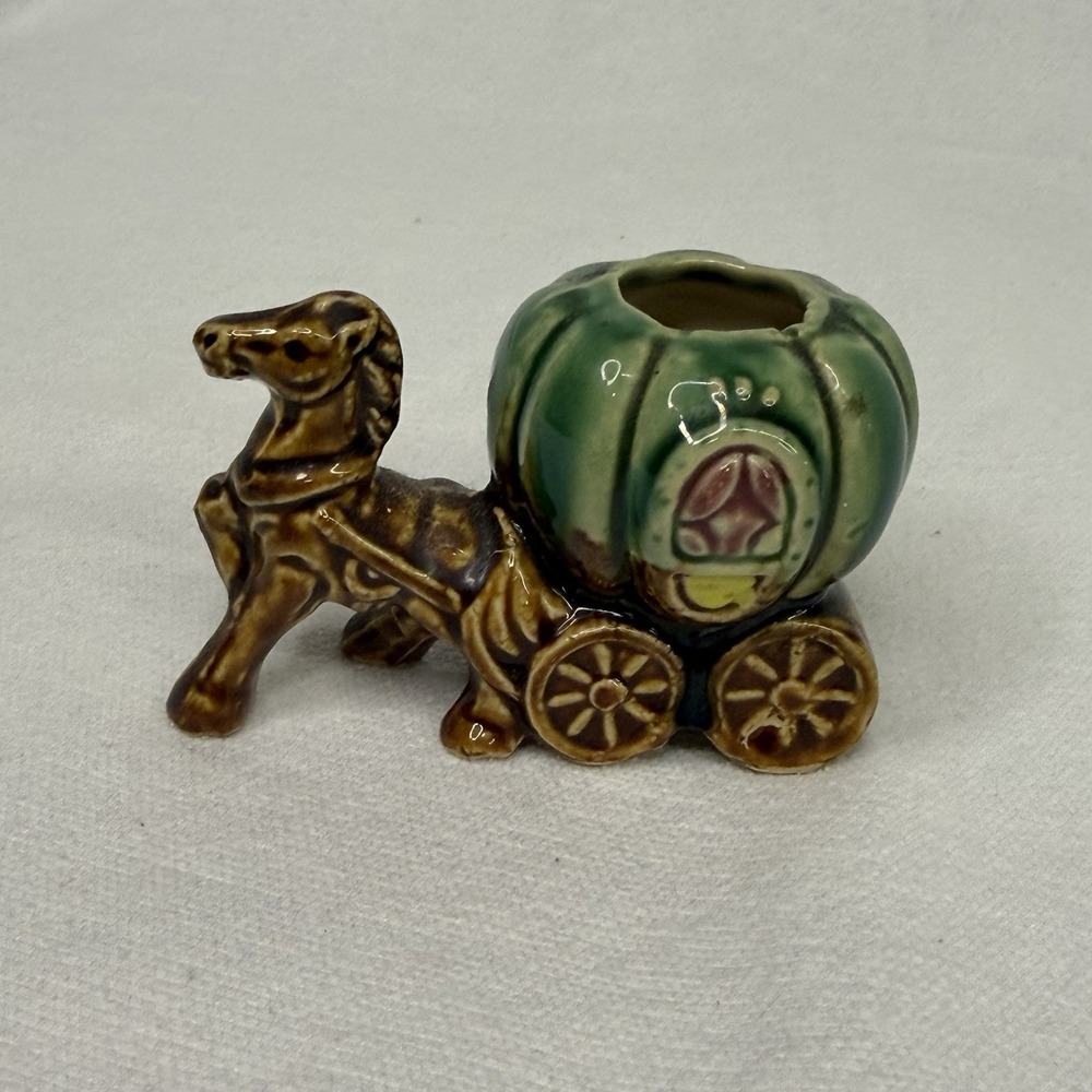 Vintage Horse & Carriage Toothpick Trinket Holder Vase Figurine